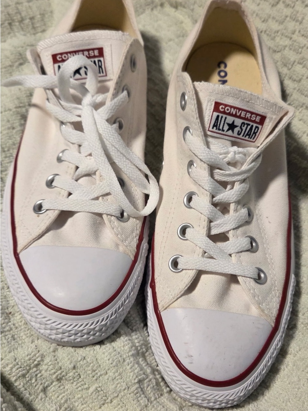 Converse Men’s White Canvas Low Top Sneakers with Blue Insole Marking